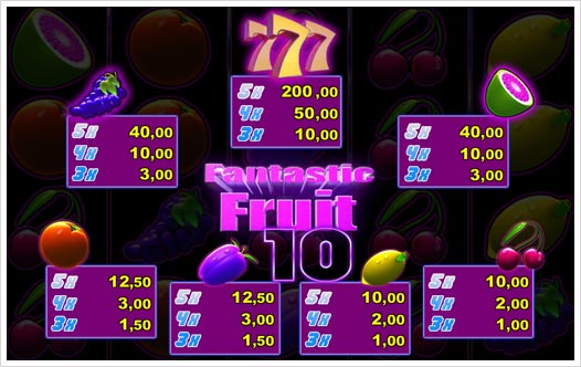 Fantastic Fruit Merkur Spielautomat Auszahlungsstruktur mit 10 Linien
