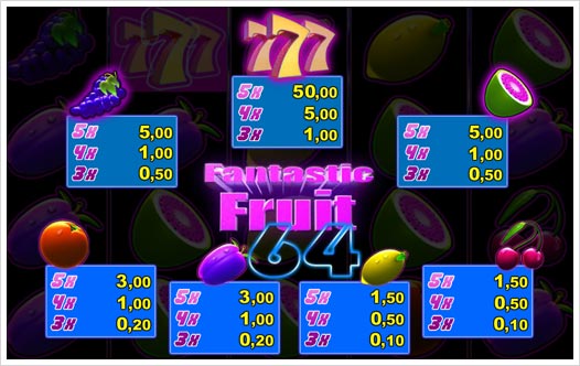 Fantastic Fruit Merkur Spielautomat Auszahlungsstruktur mit 64 Linien