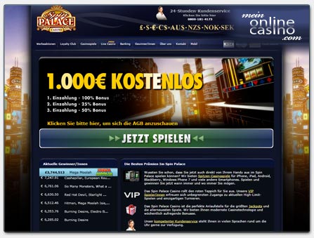 Spin Palace Casino Webseite