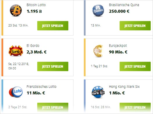 Auswahl der Lotterien bei Lottoland