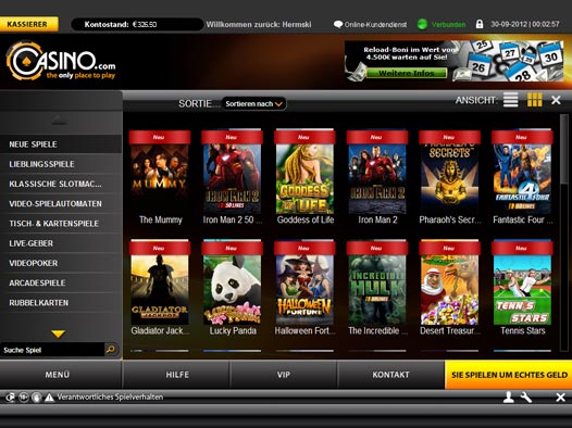 Willkommen in Ihrem Online Casino - Die Casino Lobby