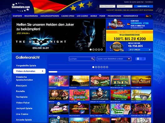 Die Spiele Lobby des CasinoEuro