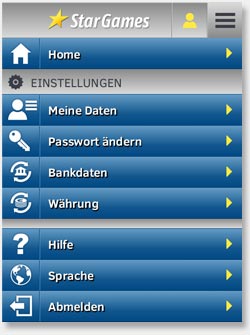 StarGames mobil Kundenmenü