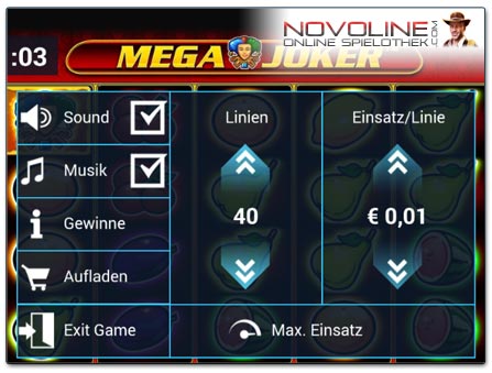 Novoline Mega Joker mobil Einstellungen